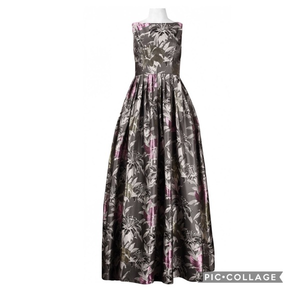 Adrianna-Papell floral sleeveless V-back long ball gown - Picture 4 of 13